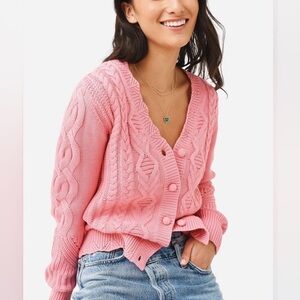 Love Shack Fancy Pink Anselma Cardigan V Neck Sweater SZ Medium Cotton